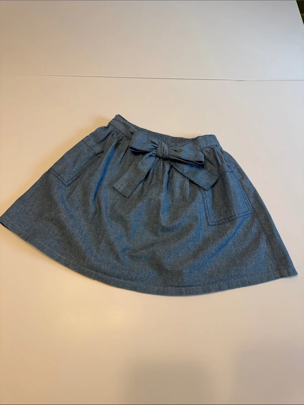 Girls' Denim-Look Bow Front Skirt in Blue